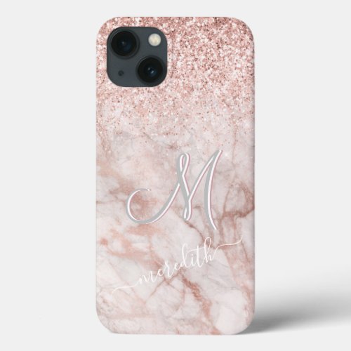 Elegant Rose Gold 3 Color Monogram Name  iPhone 13 Case