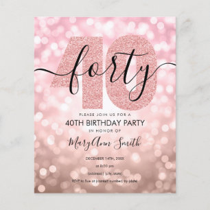 Elegant Rose Gold 40th Birthday Party Invite