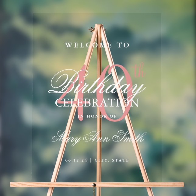 Elegant Rose Gold 40th Birthday Party Welcome  Acrylic Sign (Neutral)