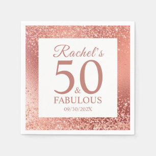 Elegant Rose Gold 50 and Fabulous 50th Birthday Napkins