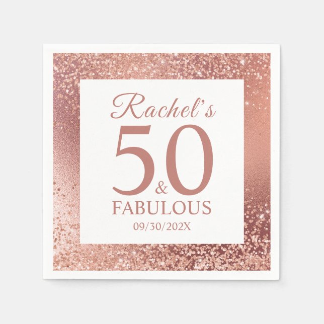 Elegant Rose Gold 50 and Fabulous 50th Birthday  Napkins (Front)