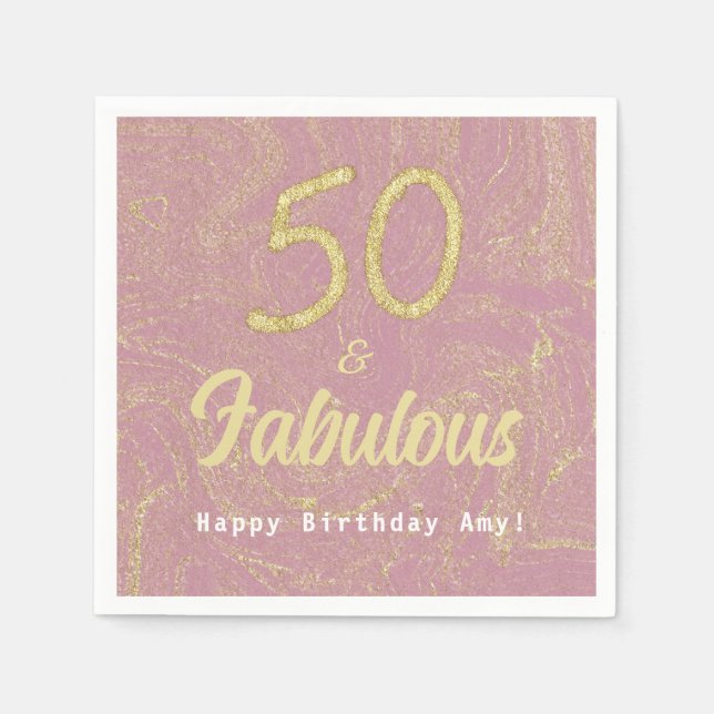 Elegant Rose Gold 50 And Fabulous 50th Birthday Napkins (Front)