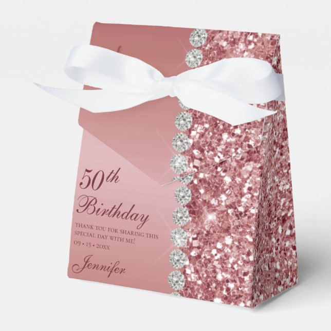 Elegant Rose Gold 50th Birthday Favor Boxes (Front Side)