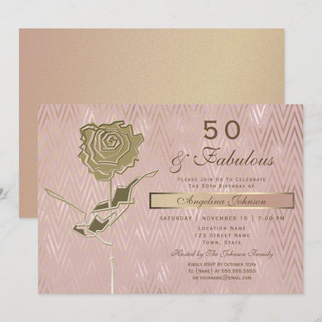Elegant Rose Gold 50th Birthday Invitation (Front/Back)
