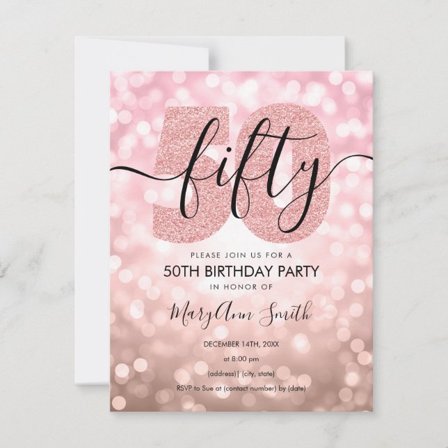 Elegant Rose Gold 50th Birthday Party  Invitation (Front)