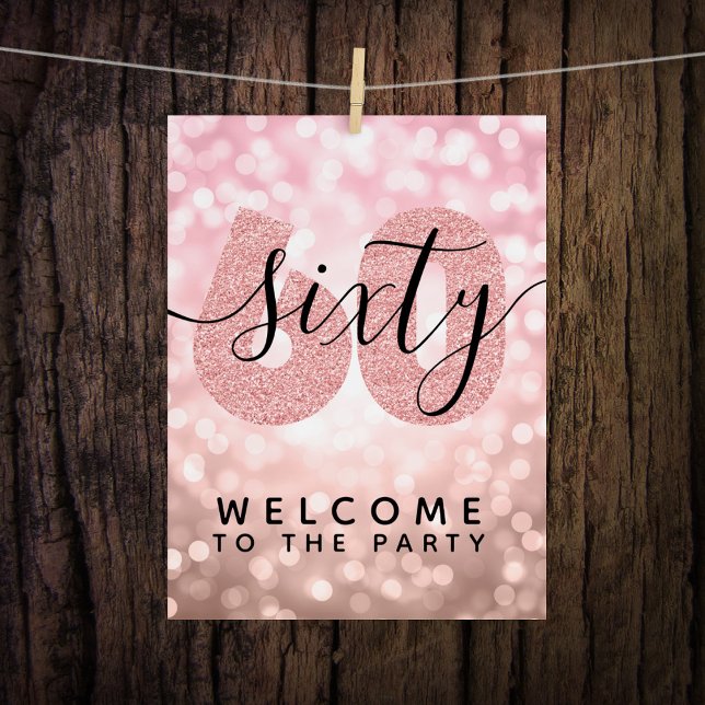 Elegant Rose Gold 60th Birthday Party Welcome Foam Board (Creator Uploaded)