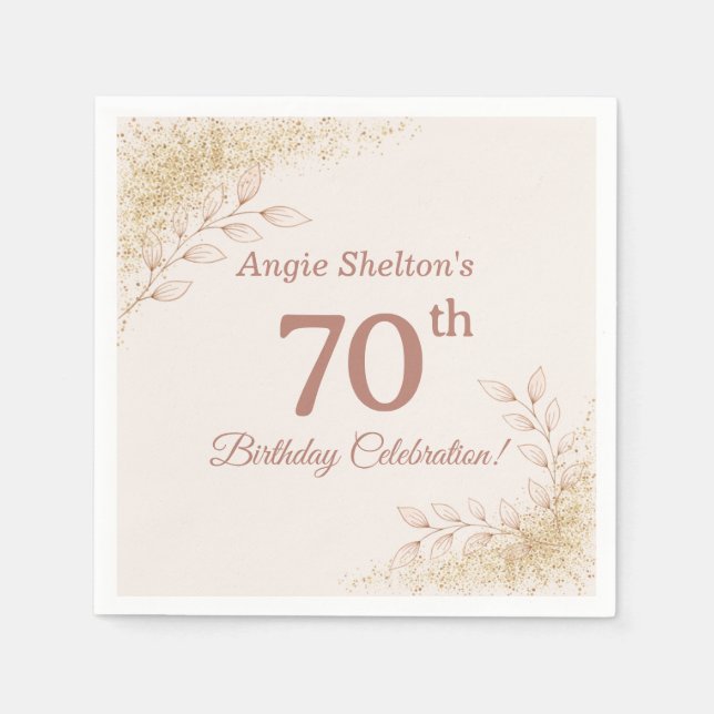 Elegant Rose Gold 70th Birthday Celebration  Napkins (Front)