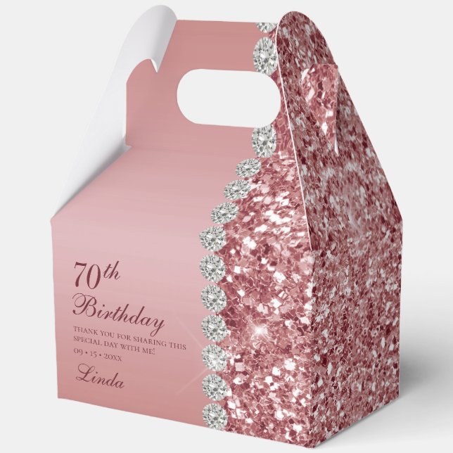 Elegant Rose Gold 70th Birthday Favor Boxes (Front)