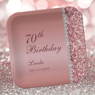 Elegant Rose Gold 70th Birthday Paper Plates