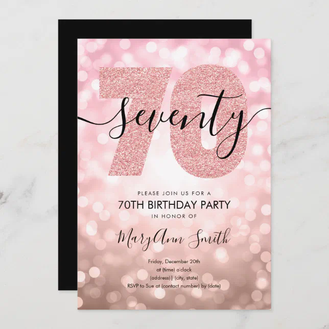 Elegant Rose Gold 70th Birthday Party Invitation | Zazzle