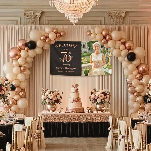 Elegant Rose Gold 70th Birthday Party Welcome Banner (Creator Uploaded)