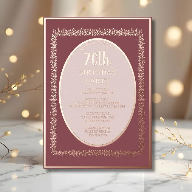 Elegant Rose Gold 70th Custom Birthday Party  Foil Invitation (Creator Uploaded)