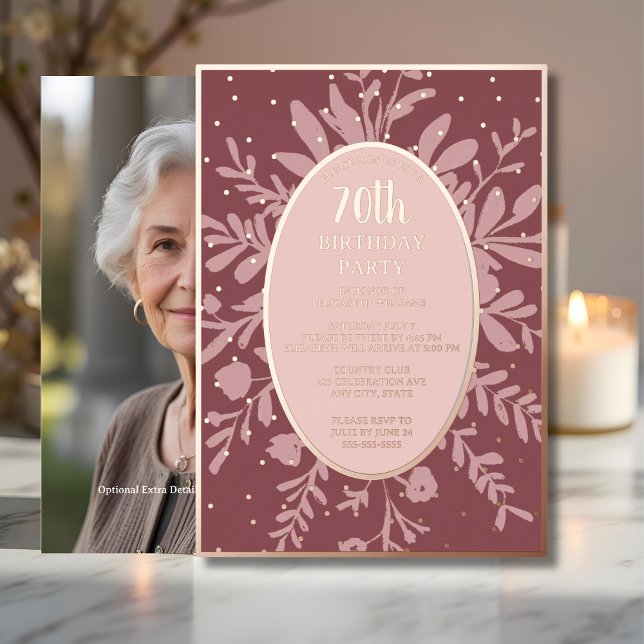 Elegant Rose Gold 70th Custom Birthday Party  Foil Invitation (Creator Uploaded)