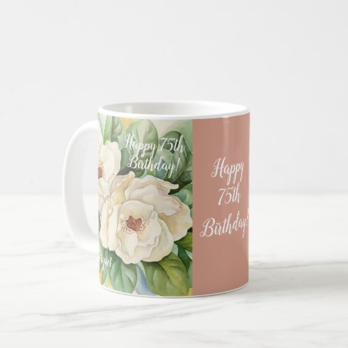Elegant Rose Gold 75th Birthday Floral Add Name Coffee Mug