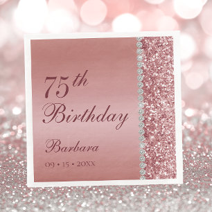 Elegant Rose Gold 75th Birthday Napkins