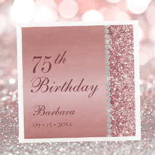 Elegant Rose Gold 75th Birthday Paper Dinner Napkins