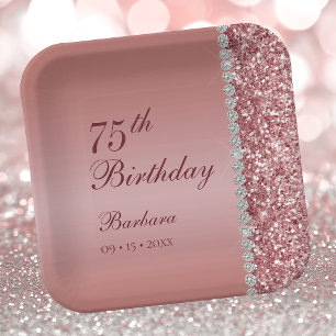 Elegant Rose Gold 75th Birthday Paper Plates