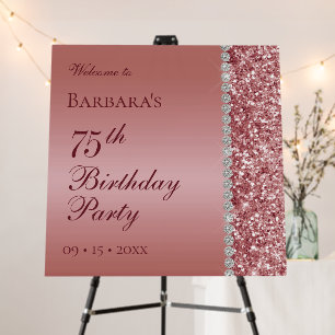 Elegant Rose Gold 75th Birthday Party Welcome Sign