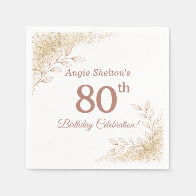 Elegant Rose Gold 80th Birthday Celebration  Napkins (Front)