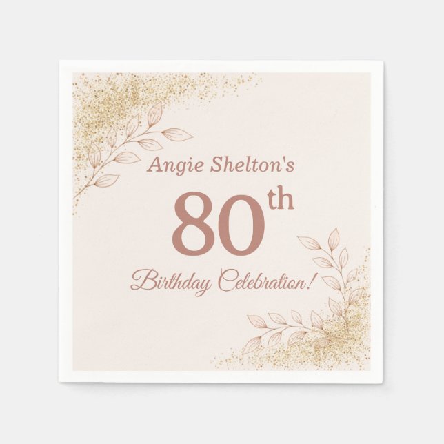 Elegant Rose Gold 80th Birthday Celebration  Napkins (Front)