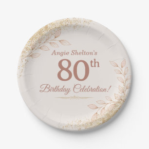 Elegant Rose Gold 80th Birthday Celebration Paper Plates