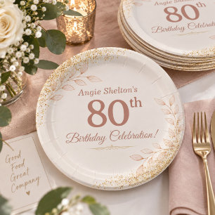 Elegant Rose Gold 80th Birthday Celebration Paper Plates