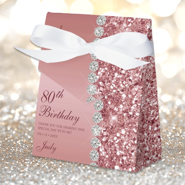 Elegant Rose Gold 80th Birthday Favor Boxes (Creator Uploaded)