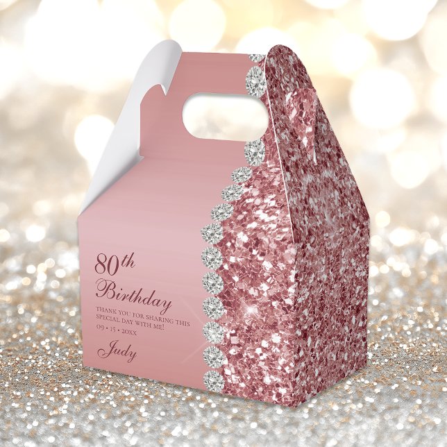 Elegant Rose Gold 80th Birthday Favor Boxes (Creator Uploaded)