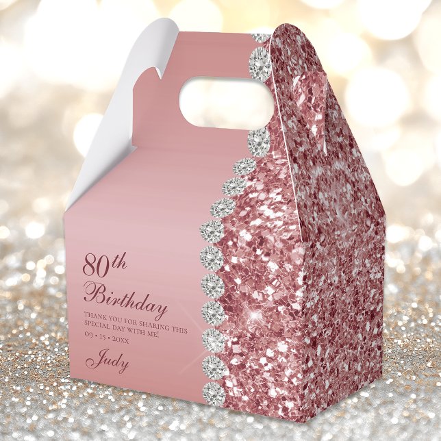 Elegant Rose Gold 80th Birthday Favor Boxes (Creator Uploaded)