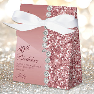 Elegant Rose Gold 80th Birthday Favor Boxes