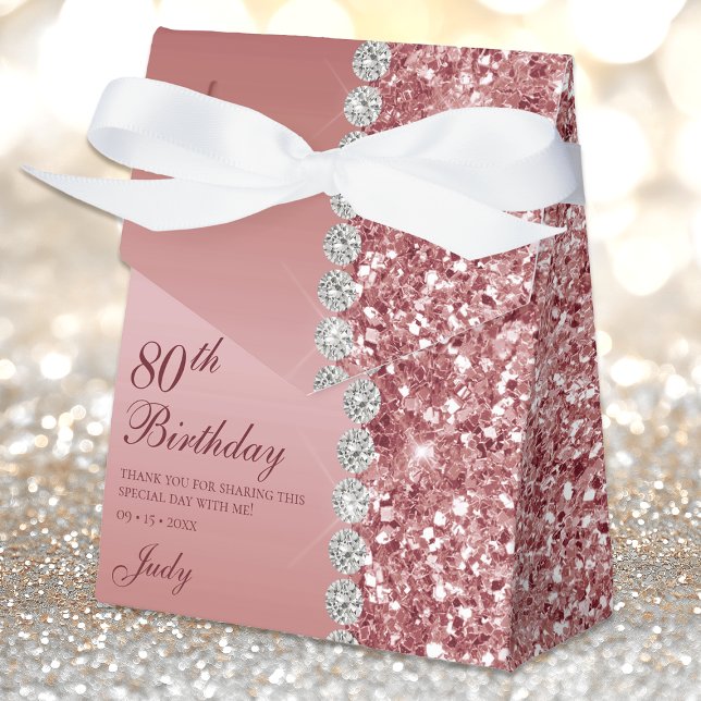 Elegant Rose Gold 80th Birthday Favor Boxes (Creator Uploaded)