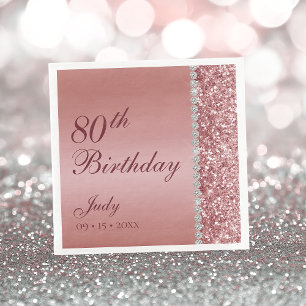 Elegant Rose Gold 80th Birthday Napkins