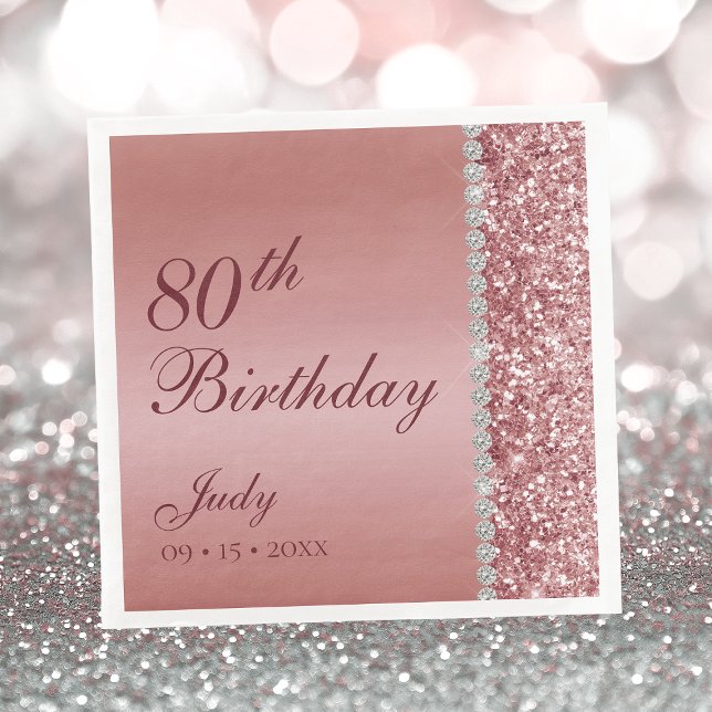 Elegant Rose Gold 80th Birthday Napkins (Creator Uploaded)