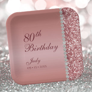 Elegant Rose Gold 80th Birthday Paper Plates