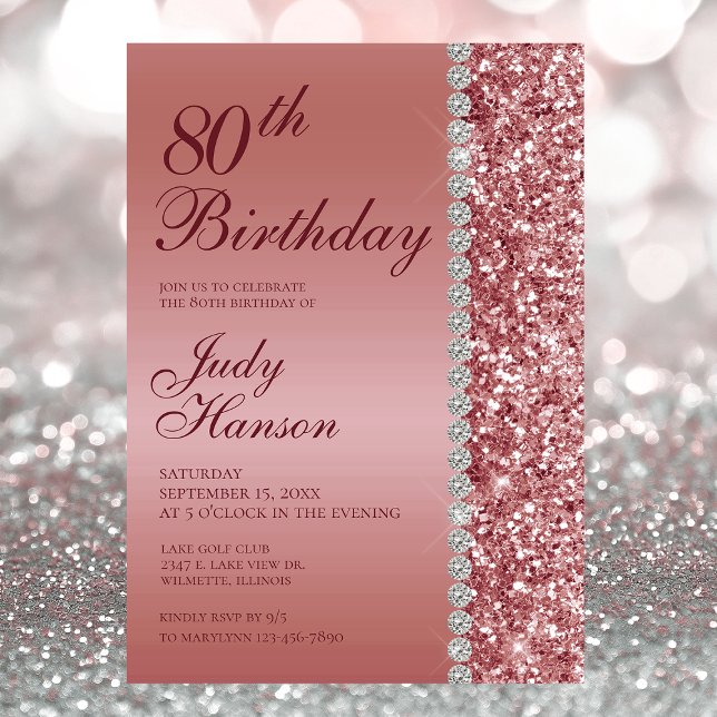Elegant Rose Gold 80th Photo Birthday Party Invitation (Creator Uploaded)