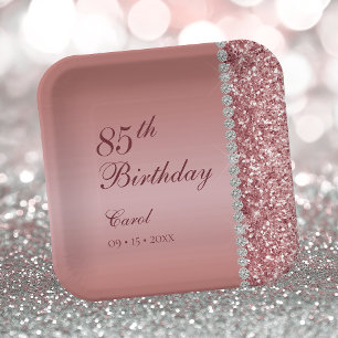 Elegant Rose Gold 85th Birthday Paper Plates