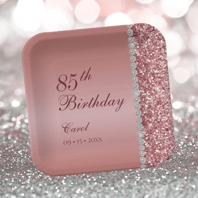 Elegant Rose Gold 85th Birthday Paper Plates (Creator Uploaded)