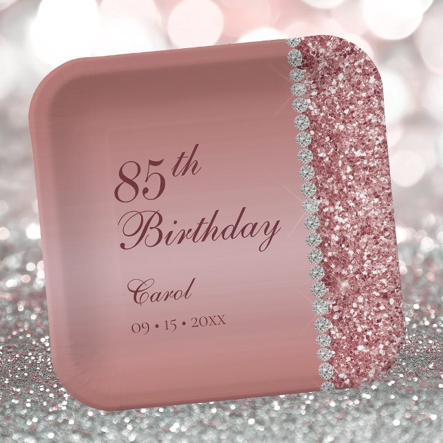 Elegant Rose Gold 85th Birthday Paper Plates (Creator Uploaded)