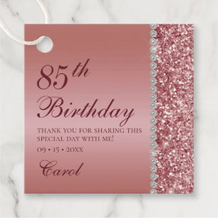 Elegant Rose Gold 85th Birthday Thank You Favor Tags