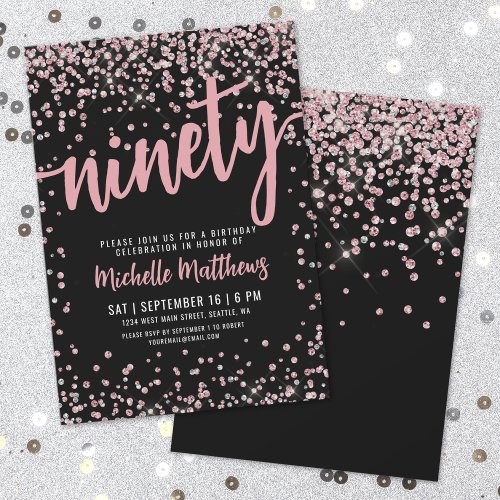 Elegant Rose Gold 90th Birthday Invitation