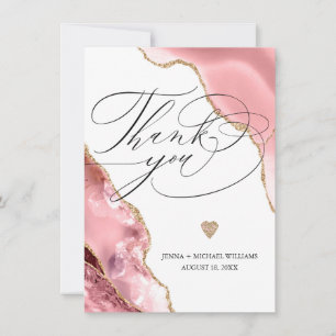Elegant Rose Gold Agate Glitter Script Wedding Thank You Card