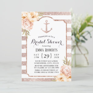 Elegant Rose Gold Anchor Floral Bridal Shower Invitation