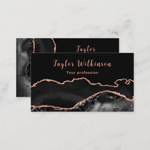 Elegant Rose Gold and Black Agate Business Card