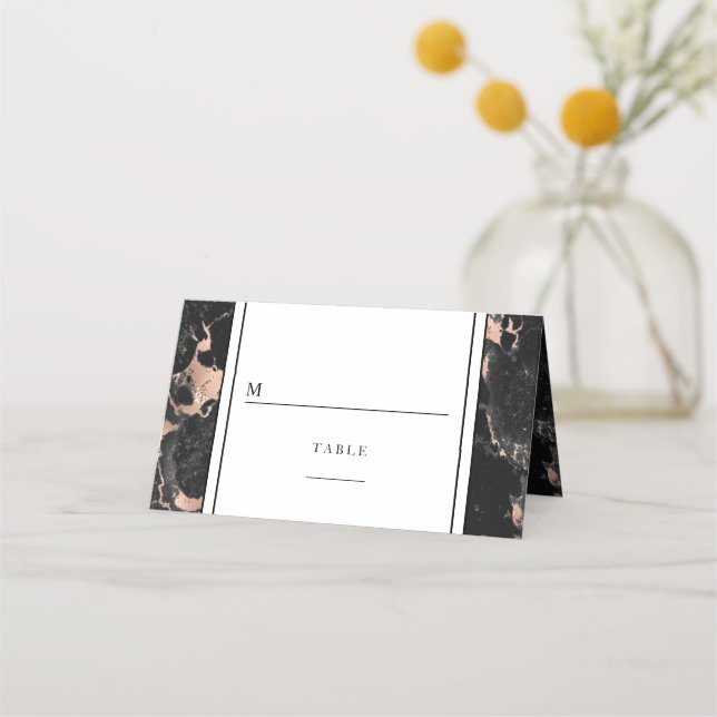 Elegant Rose Gold And Black Marble Wedding Place Card (Front)