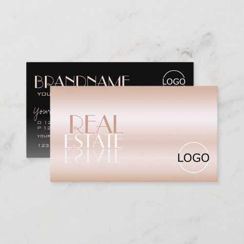Elegant Rose Gold and Black Mirror Font with Logo Business Card