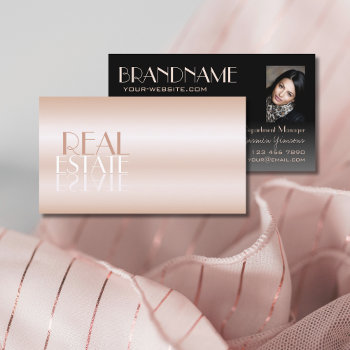 Elegant Rose Gold And Black Mirror Font With Photo Business Card by Your_Favorite at Zazzle
