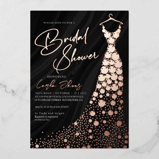 Elegant Rose Gold and black modern Bridal shower Foil Invitation (Front)