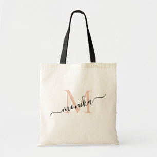 Elegant Rose Gold and Black Personalized Monogram Tote Bag