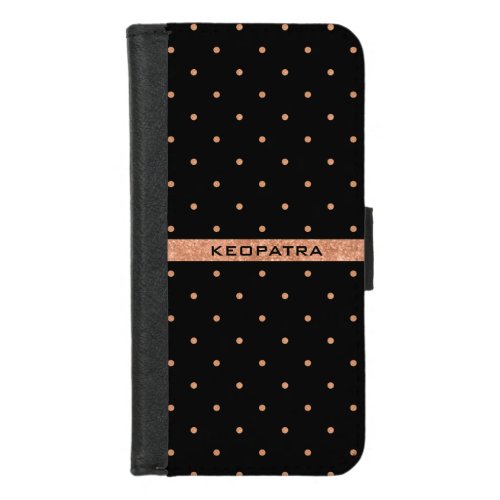 Elegant Rose_Gold And Black Polka Dots Pattern iPhone 87 Wallet Case