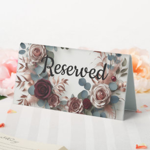 Elegant Rose Gold and Burgundy Roses Floral Table Tent